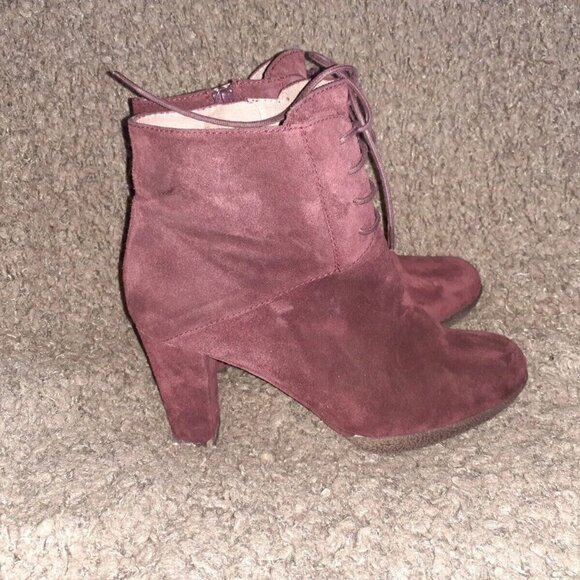 GADEA-Plum Suede Lace-Up/Side Zip-Ankle Booties-Block Heel-Sz 37-Near Mint - Picture 7 of 8